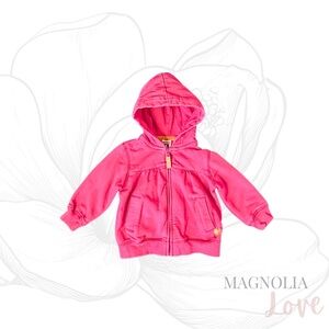 💛 Carter’s Hot Pink Hoodie Sweater w/ Embroidered Yellow Heart Detail 6M